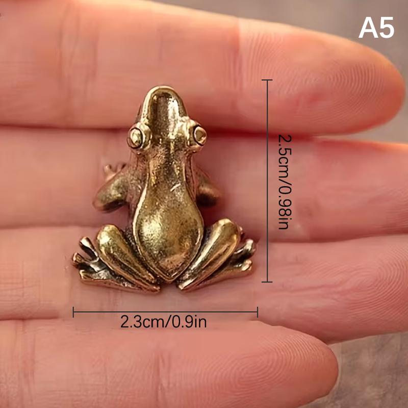 Винтажная латунная статуэтка лягушки Декор лягушки Очаровательная созерцательная поза Настольное украшение Чайный питомец Фигурка Домашний декор для офиса