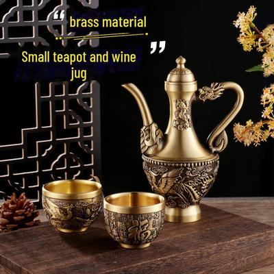 Латунный винный горшок «Дракон и Феникс» с медным цилиндром «Байфу» — благоприятное украшение для чайника и чашки для ресторанов