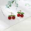 Серьги-гвоздики с бусинами «Сладкая вишня» для женщин, ювелирные изделия, висячие красные листочки для свадебной вечеринки, летнего пляжа, милые милые подарочные аксессуары