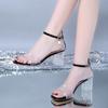 2024 New Summer Sexy Crystal Transparent Sandals for Women Chunky with A Line Belt Fashion High Heels