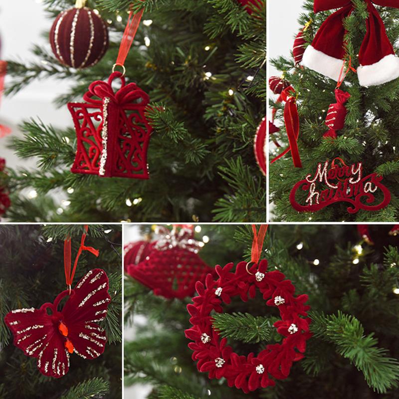 1/2pcs Elegant Christmas Velvet Pendant Red Plucked Deer Bell Pendant Plastic Home Decoration