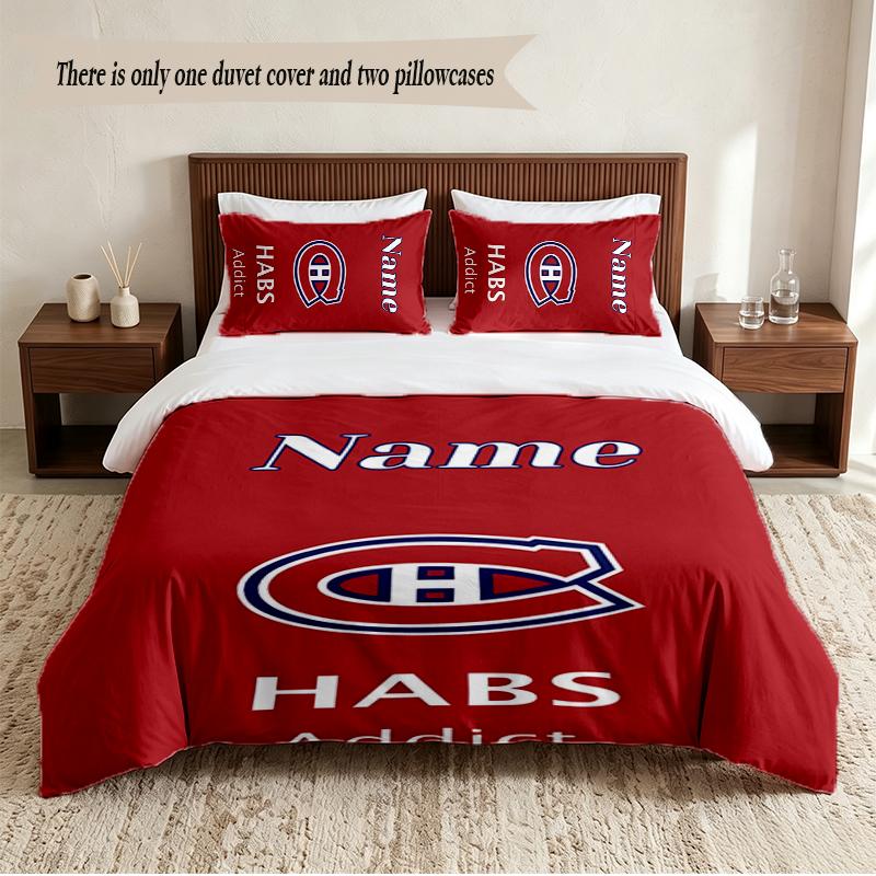 Montreal Canadiens Personalized Custom Name 3‑Piece Bedding Set Soft Duvet Cover Set For Bedroom Home Decor