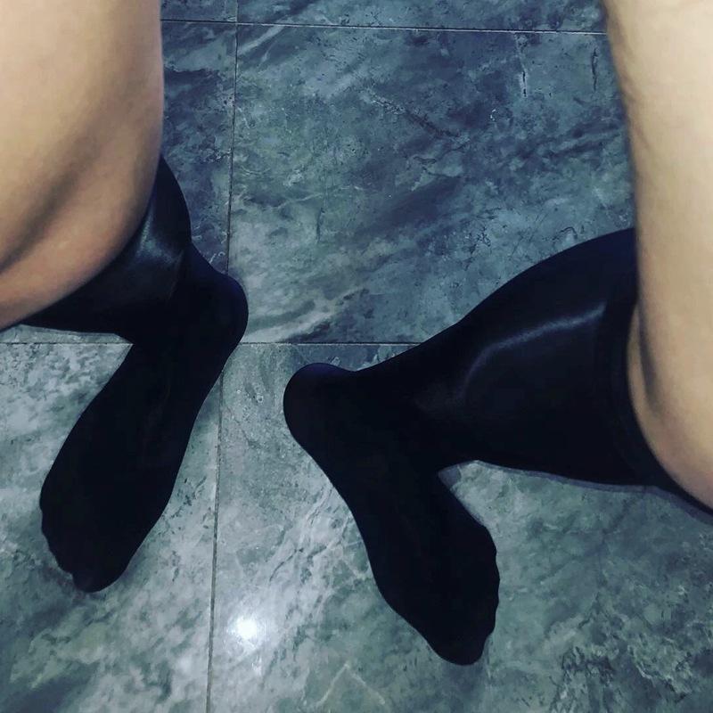 Men's Summer Nylon Glossy Black Formal Socks - Mid-Calf, Lightweight, Reflective Finish