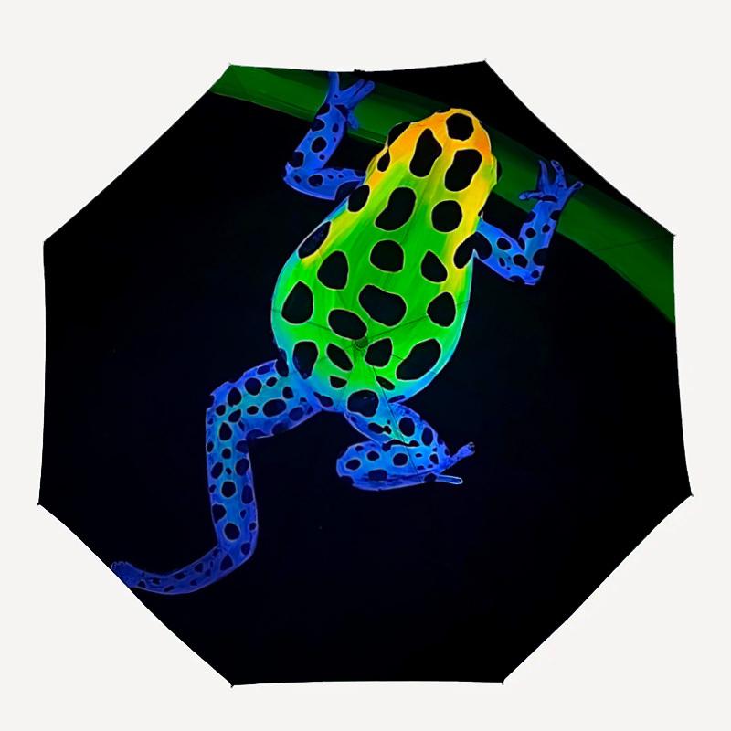 1PC Frog, Poison Dart Frog Automatic Windproof Umbrella 8 Rib Portable Folding Black Iron Frame for Outdoor, Beach, Travel, Beach Umbrella,S32