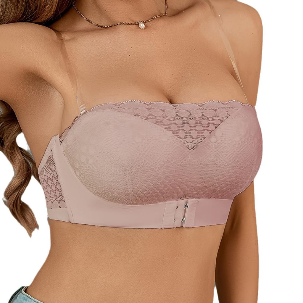 Adjustable Backless Plus-size Lace Bra with Gathered Push-up Design for Bust Reduction