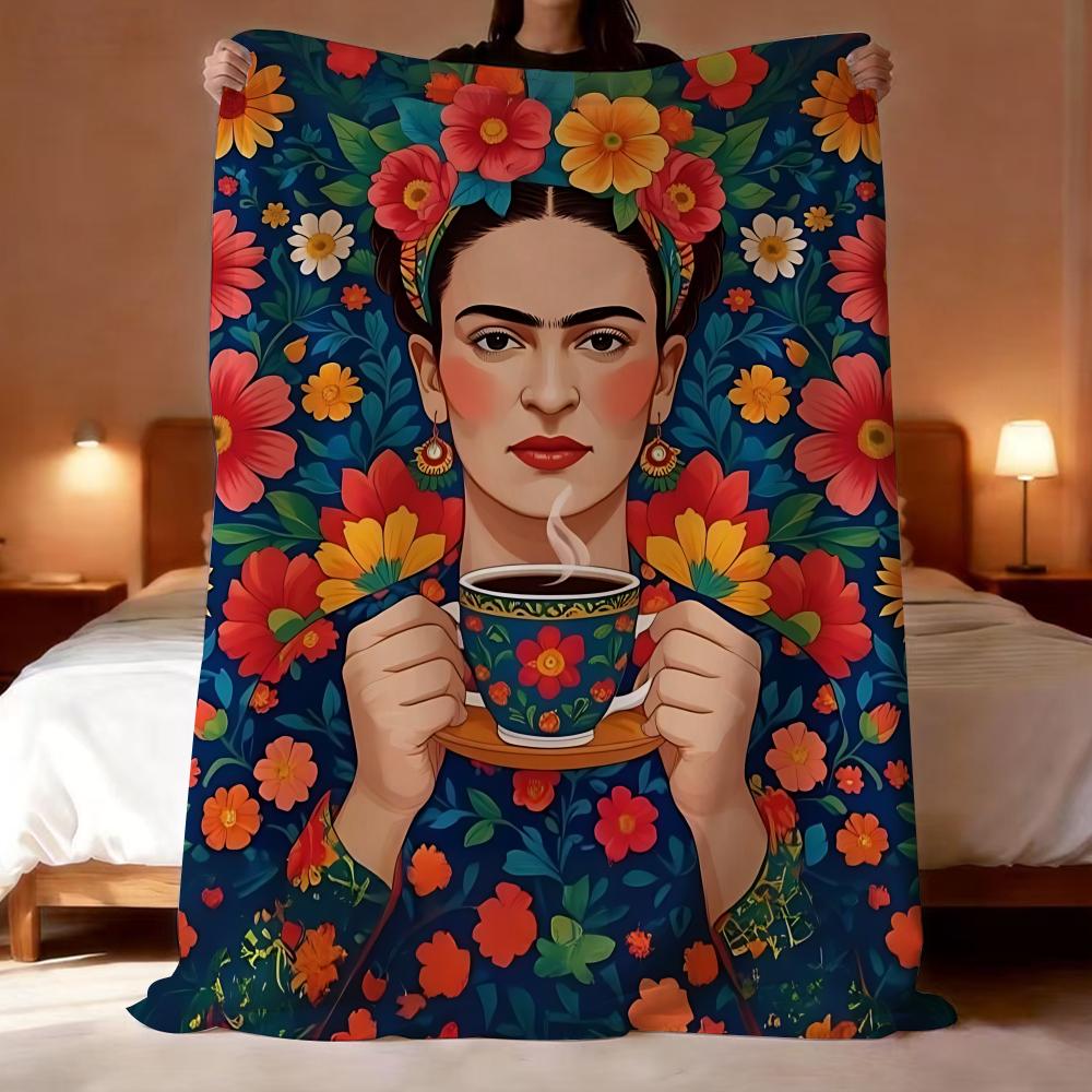 Frida Kahlo Throw Lightweight 240g Flannel Blanket Soft Skin-friendly for Summer Cooling