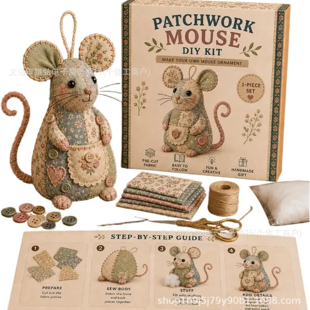 DIY Sewing Kit Stuffed Animal Craft Patchwork Mouse Plush Toy Making Set Handmade Educational Gift for Kids Adults