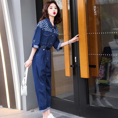 Джинсовый комбинезон женский весенне-осенний новый с лоскутным дизайном в клетку, модный популярный комбинезон