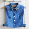 Fashion Denim Blue Women Fake Collar Shirt Detachable Collar Female False Collar Solid Shirt Lapel Blouse Top Men Women