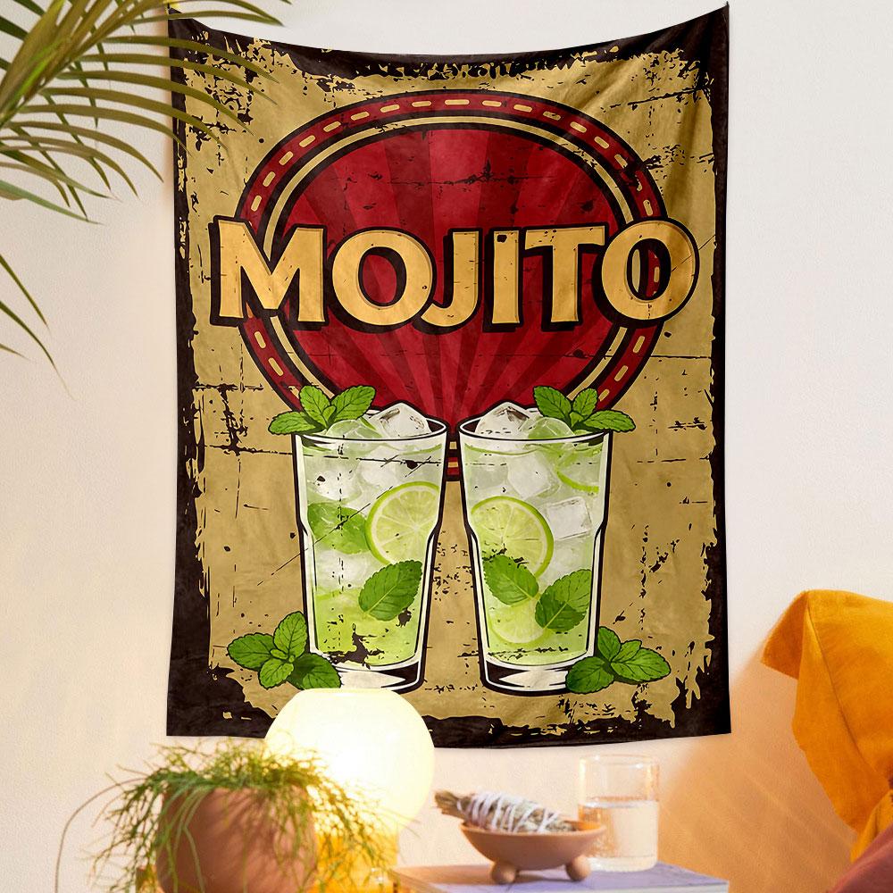 Retro Mojito Cocktail Design Patterned tapestry home decor, suitable for bedroom and living room, gift