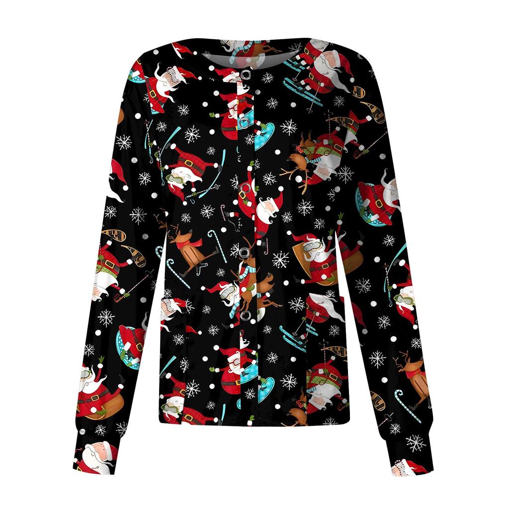 Женская повседневная модная однобортная куртка с длинным рукавом и стоячими лацканами с рождественским принтом, защитная рабочая куртка