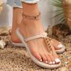 2024 High Quality Women's Shoes New Daily Open Toe Women's Slippers Fashion Beaded Decoration Solid Color Flat Women's Shoes