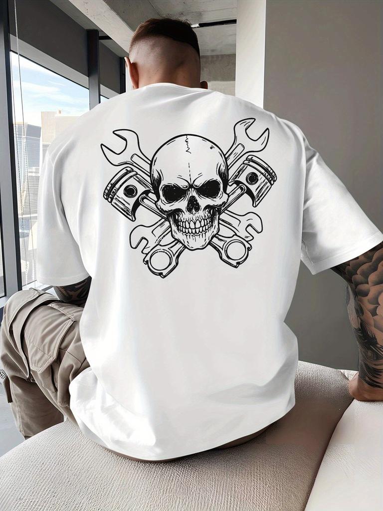 Skull Crossed Wrenches Biker Culture Unisexs T Shirt Fitness Sports Cotton Tee Casual Oversized Summer Spring Loose Top Streetwear