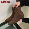 Fashion Female Square Toe Footwear Ankle Boots Flats Shoes For Ladies Zippers Fashion Flock Women Flats Short Boots Shoes
