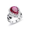 New European and American Style Large Carat Gemstone Ring S925 Sterling Silver Pear-shaped Red Sapphire Crystal Snake Pattern Ring for Men and Women