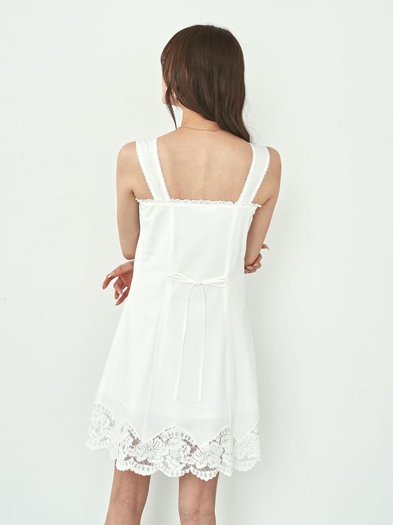 cotton mini dress Lace-trimmed