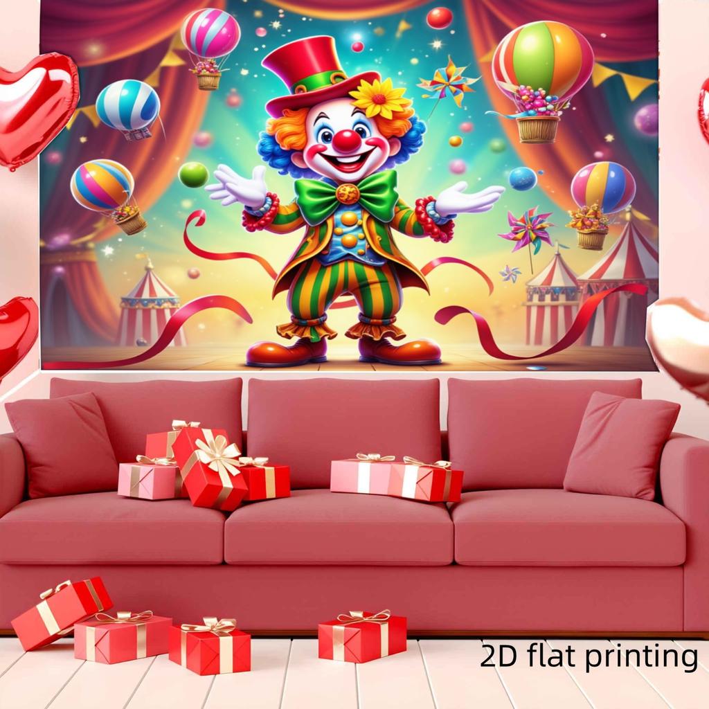 A set of 2D flat carnival banner circus clown wall art prints with a colorful carnival theme