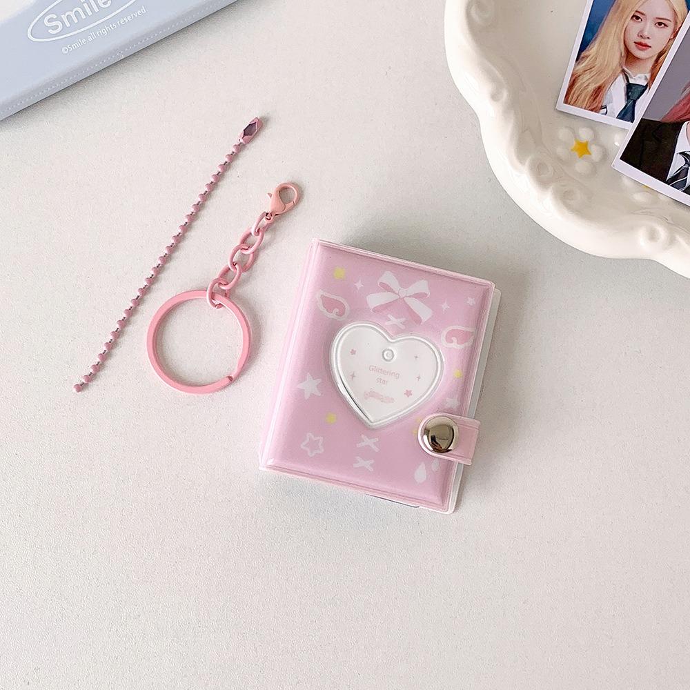 Portable Bow Photo Album Keychain Snap Closure Album Book Mini Photocards Holder