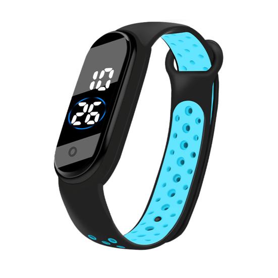 Светодиодные электронные часы Водонепроницаемые противоскользящие регулируемые двухцветные ремешки из ТПУ Прямоугольный циферблат Детские студенческие повседневные спортивные цифровые наручные часы