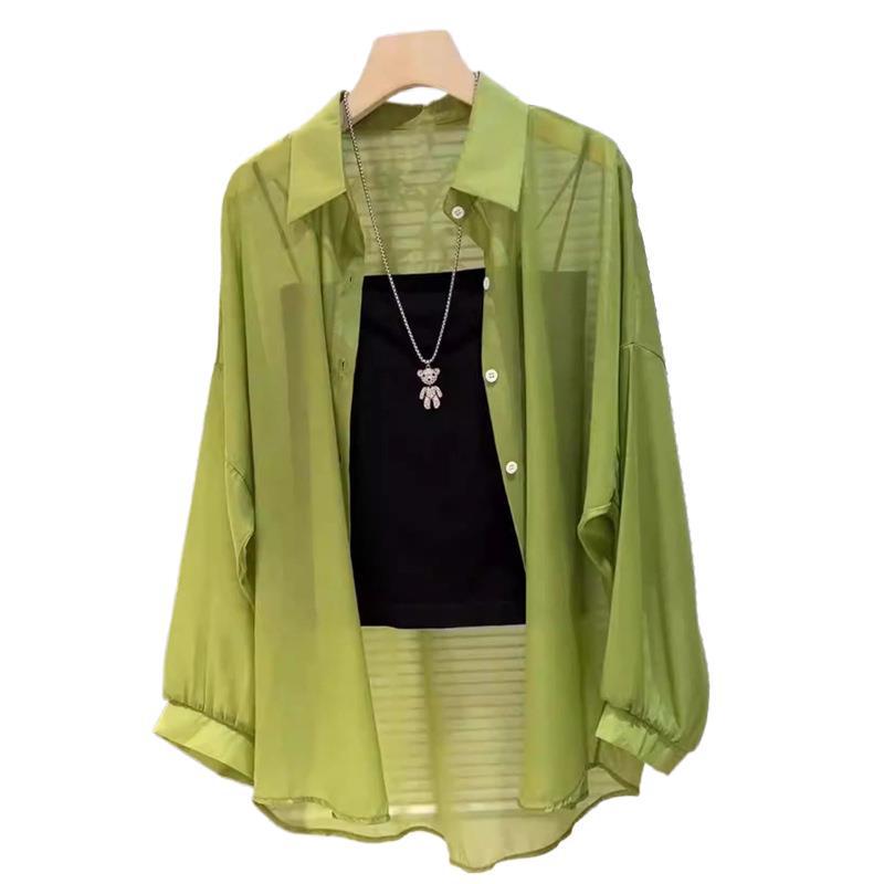 Гонконгская переливающаяся пряжа Ледяной шелк Защита от солнца Женская шифоновая рубашка - Летний кардиган 2025