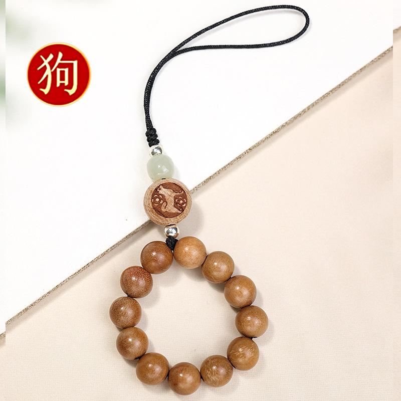 Новая модель цепочки для телефона со знаком зодиака (12 знаков) для женщин, изготовленная из старого персикового дерева, с ремешком и брелоком для телефона из старого сандалового дерева