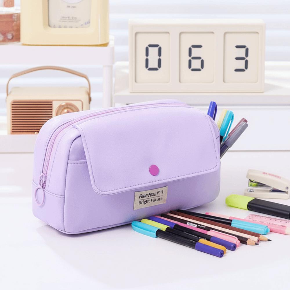 Solid Color Stationery Bag Large Capacity Pen Bag Multifunctional Pencil Case Ideal Storage