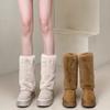 Модные женские сапоги в корейском стиле с мехом 2024 года, новые зимние плюшевые теплые женские сапоги до середины икры, повседневные зимние сапоги на платформе для отдыха на открытом воздухе