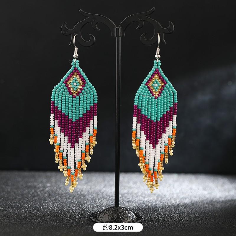 Длинные серьги с кисточками из рисовых бусин ручной работы, богемная ниша в стиле ретро, ​​персонализированные и стильные серьги для отдыха.