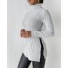 Women's High Neck Autumn and Winter Open Slim Bottoming Striped Medium-length Jumper