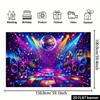 2D flat disco music background  mirrored ball and rainbow dance floor elements  balanced note decoration