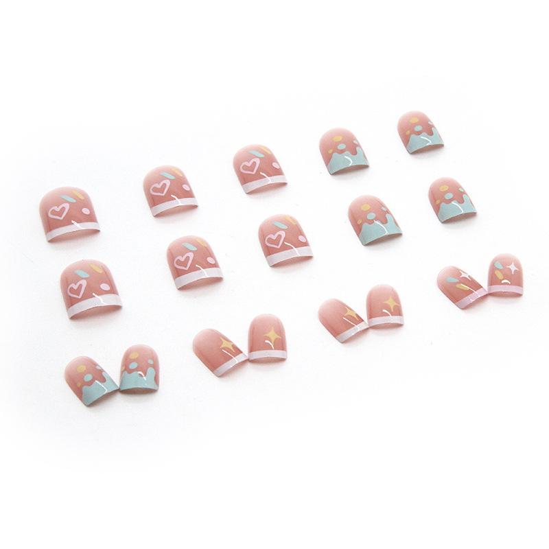 Новые летние носимые ногти. Милые и красочные детские розовые румяна и накладные ногти конфетного цвета. Освежающие ногти.