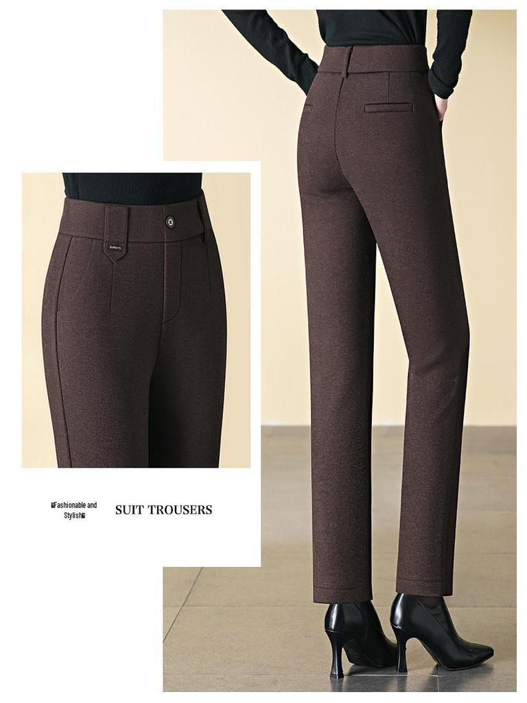 Women's High-Waisted Fleece-Lined Straight-Leg Pants, New for Autumn/Winter 2024, Plus Size Available, Warm Casual Mom Trousers.