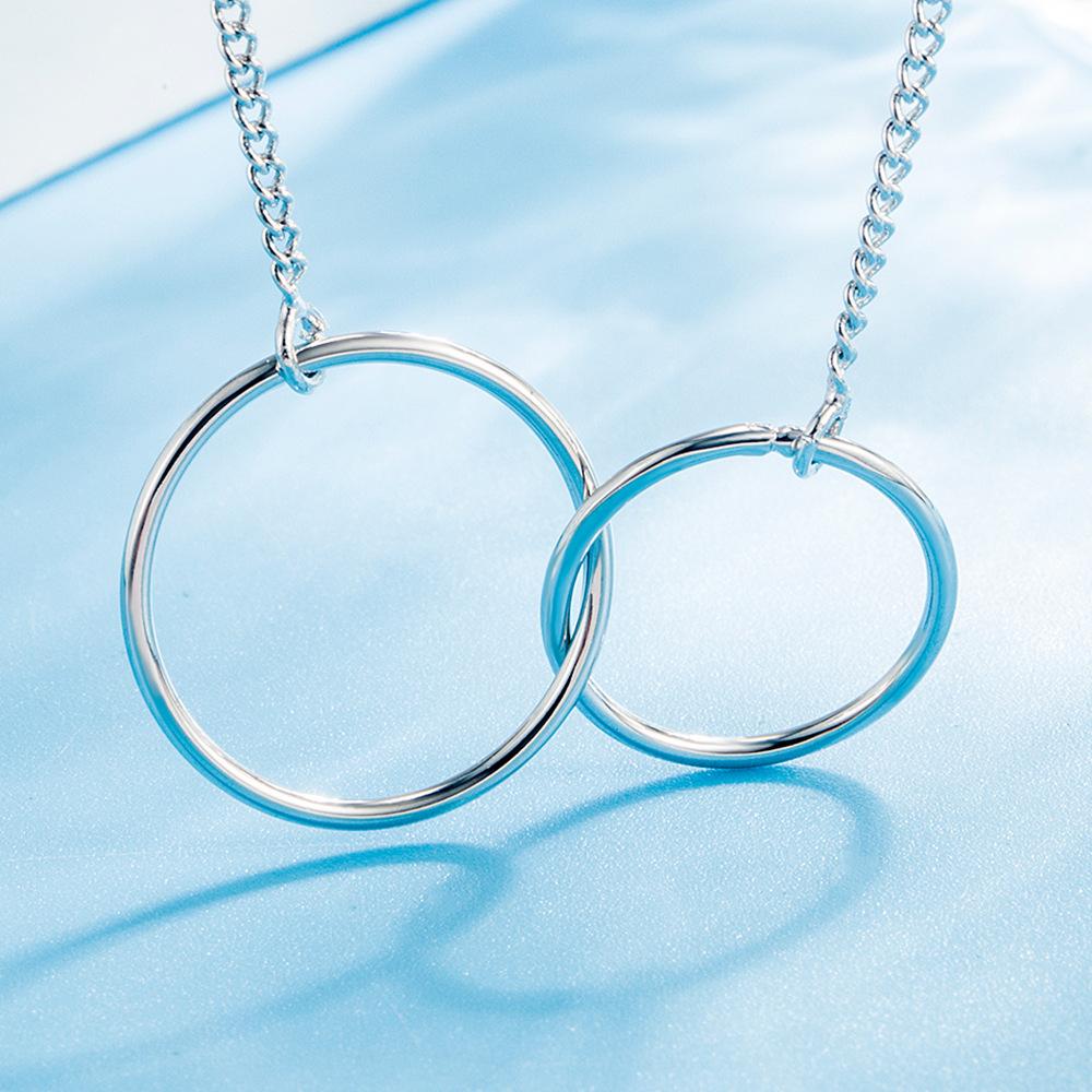 Silver-plated Necklace, Round Ring Pendant, Popular Double-ring Fashion Korean Version of The Collar Pendant, Cute Double-ring Necklace.