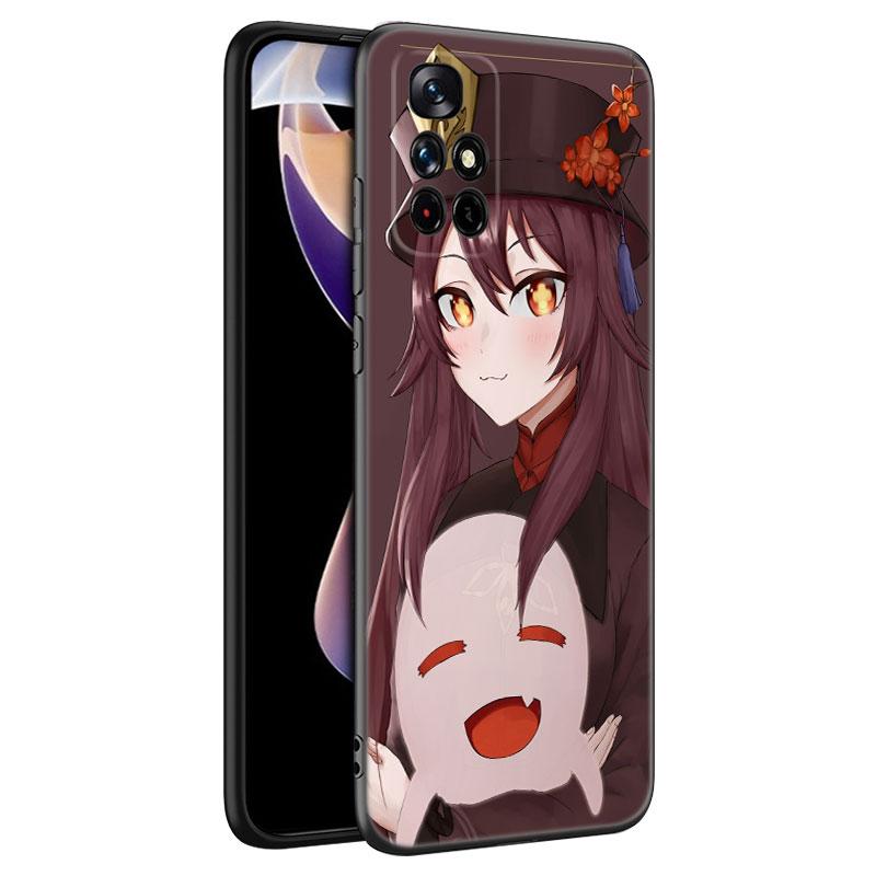 Hu Tao Genshin Impact Black Silicone Phone Case For Xiaomi Redmi Note 10 11 11S 12 13 4G 8 9 11T Pro 5G Plus 8T 9S 10S 12S