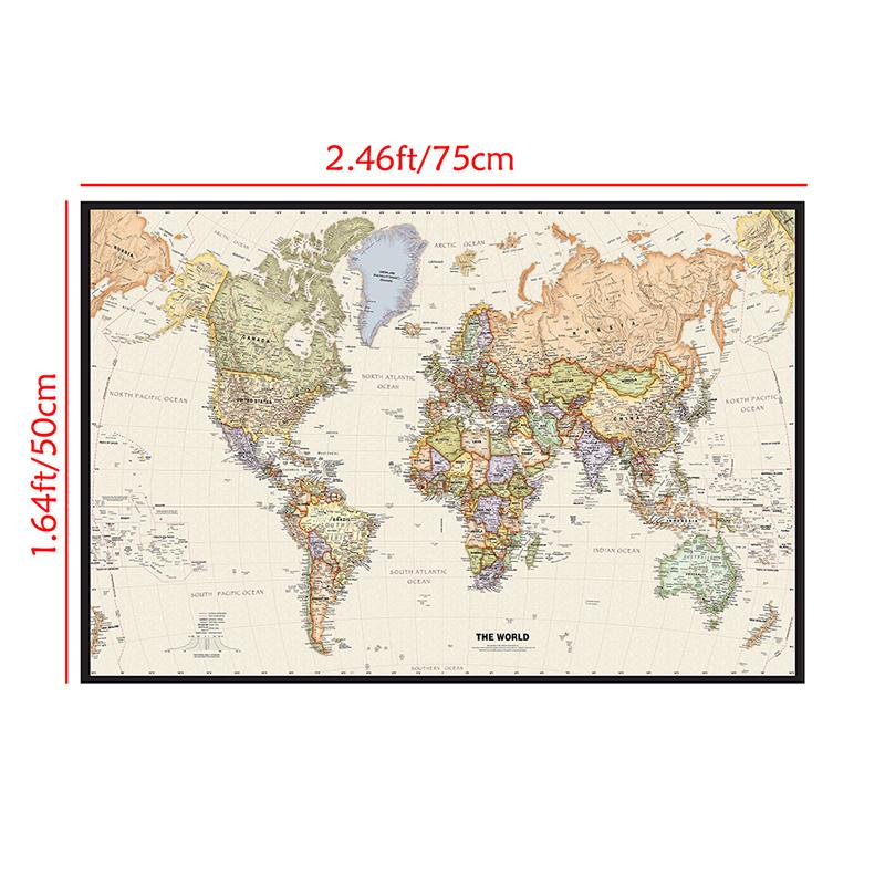The World Political Map Retro Non-woven Canvas Painting Wall Art Poster Classroom Home Decor Children School Supplies