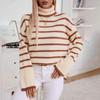 Женский полосатый свитер с высоким воротом, повседневный, толстый, термос, темпераментный, для поездок на работу, осенний, новый, женский, модный, свободный, вязаный, пуловеры