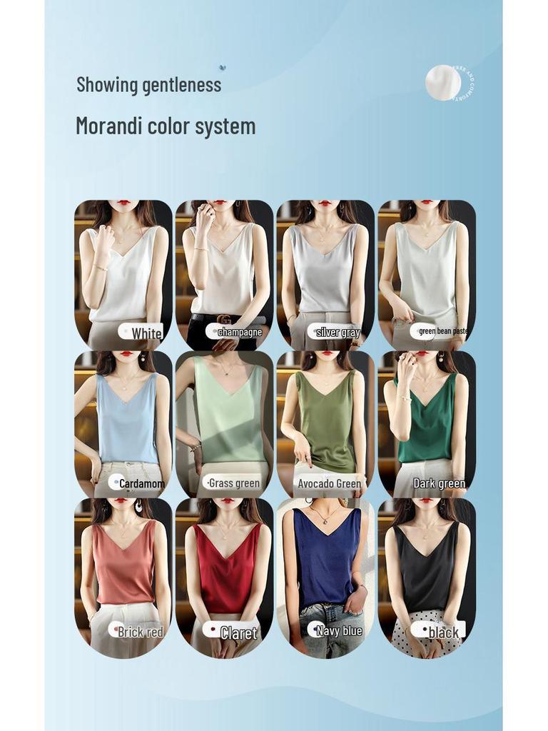 Женская летняя шелковая майка, атласный топ с V-образным вырезом, уникальный базовый слой.