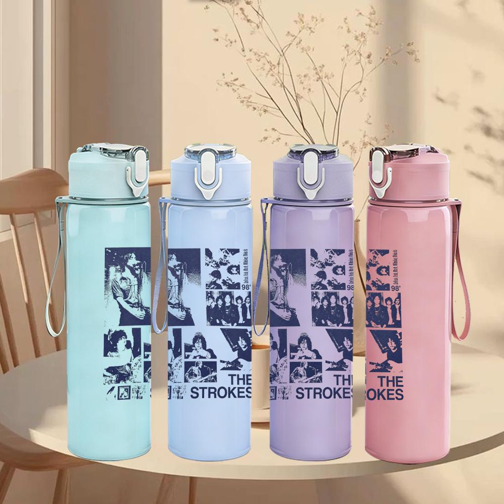 1PC Retro Band Black White Grid Collage Print 750ml Portable Sports Water Bottle Leakproof Gym Outdoor Travel Drink Cup
