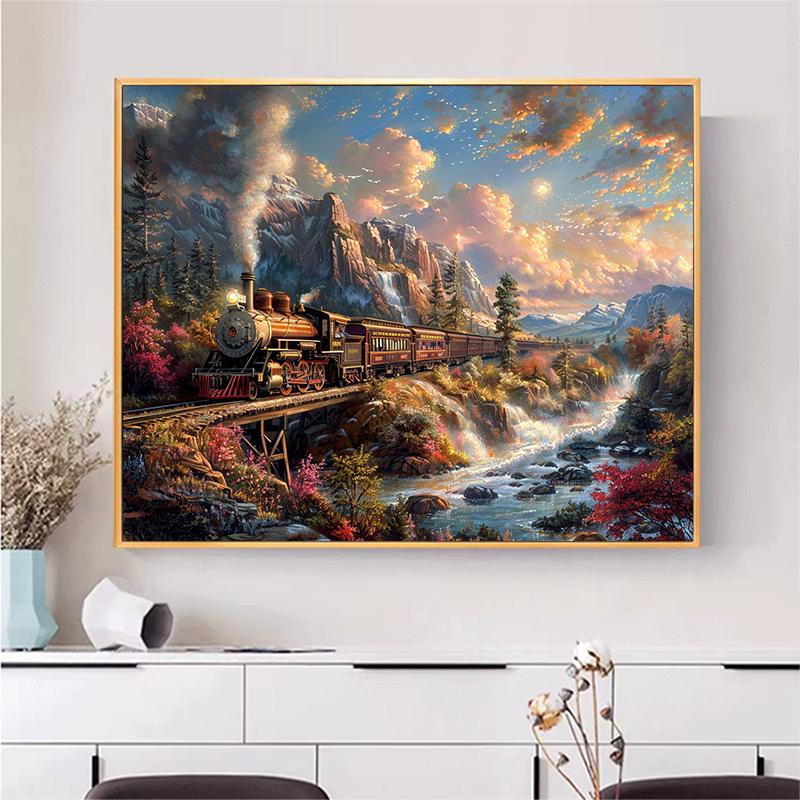 5d DIY Алмазная картина Вышивка крестом Поезд Пейзаж Алмазная вышивка Мозаика Полная круглая дрель Домашний декор Ремесла