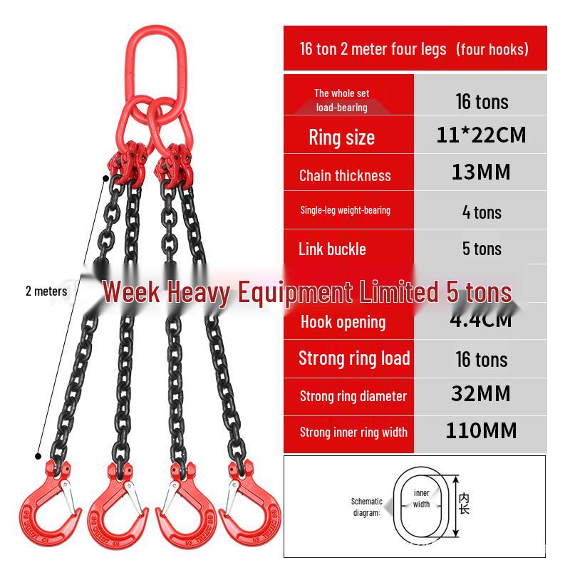 G80 Manganese Steel Lifting Chain Slings with Hooks - Single & Double Leg Set