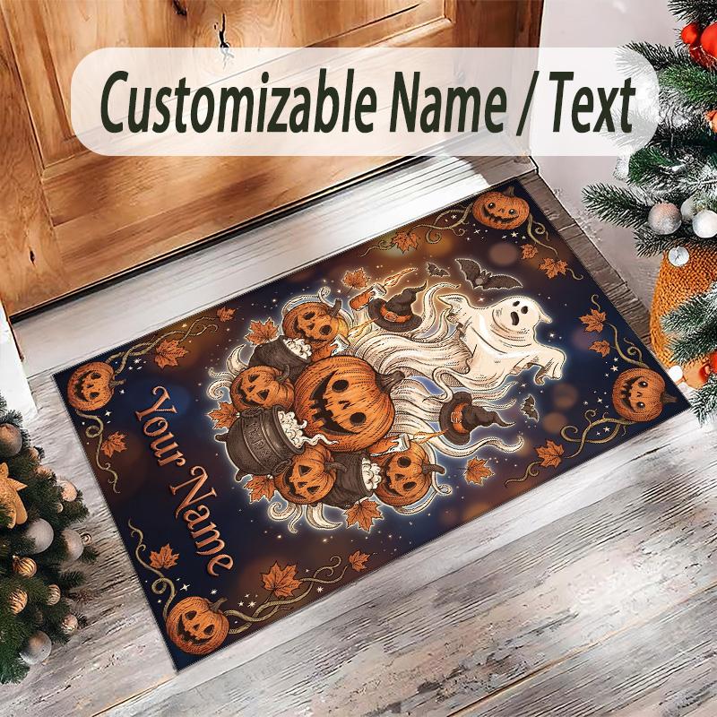 Halloween Theme Crystal Velvet Floor Rug Personalized Custom Name Text Warm Carpet Home Decoration