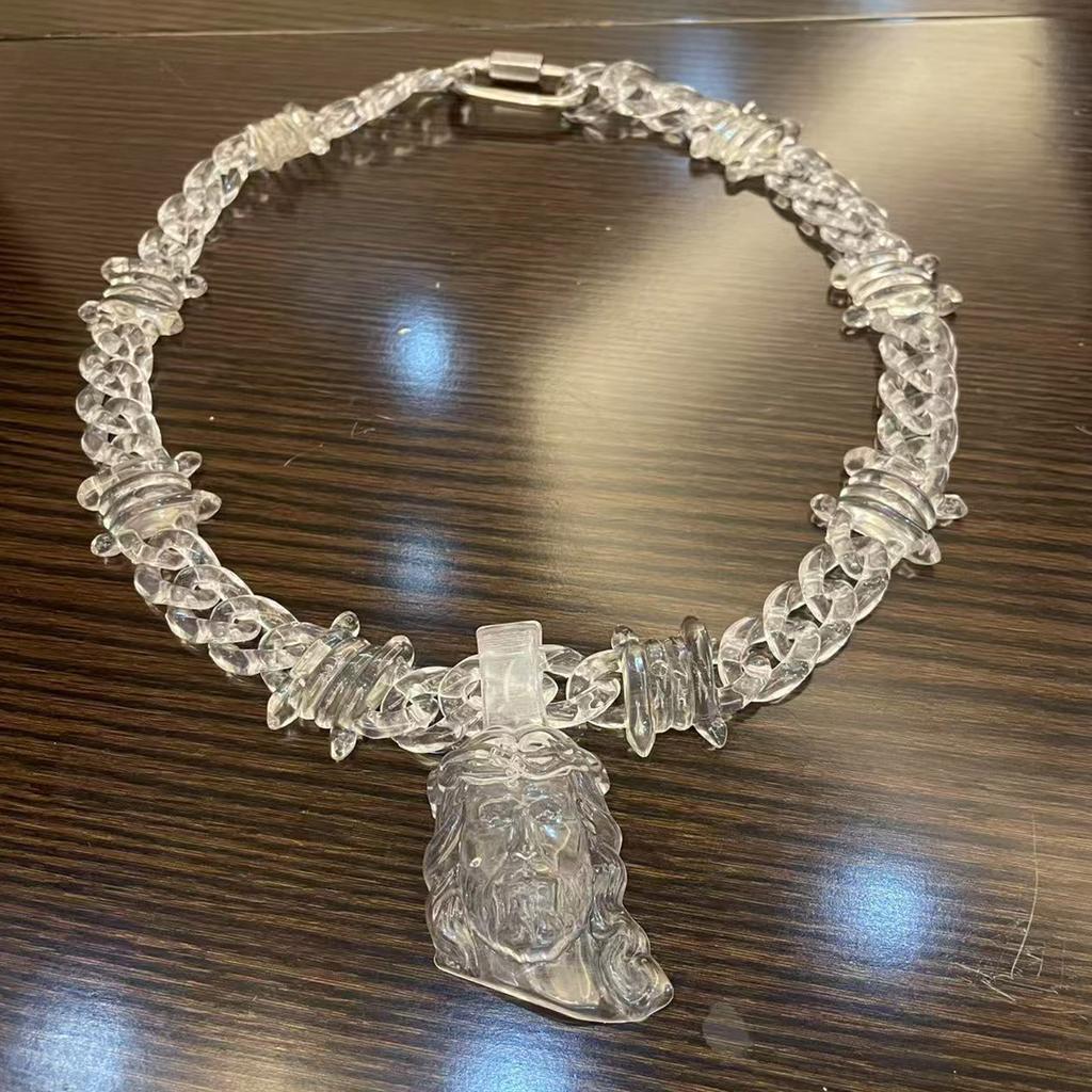 Unique Hiphop Pendant Necklace Unisex Religious Jewelry Adjustable Acrylic Chain Necklace Suitable for Men and Women