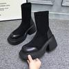 Autumn Socks Boots Women's Boots Fashion Round Toe Ankle Boots  Winter Stretch Black Boots Comfortable Thick Sole Stretch Boots