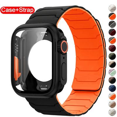 Чехол+Ремешок для Apple Watch Band 45мм 44 41 42 40мм Силиконовый Браслет для Iwatch Серии 3 4 5 6 Se 7 8 9 10 Сменить на Ультра Чехол