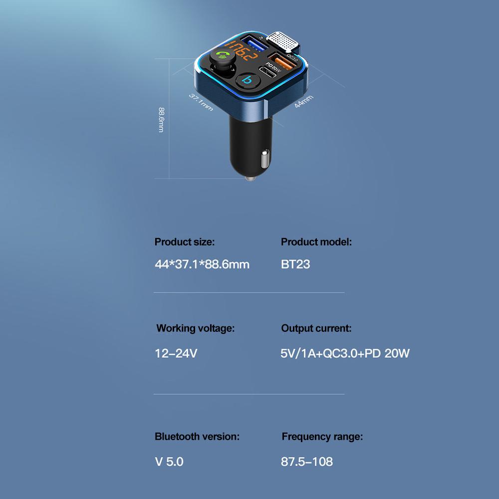 Wireless Bluetooth 5.0 Handsfree Car Fm Transmitter Dual USB Car Charger Auto Radio Fm Modulator Mp3 Player Black Adapter