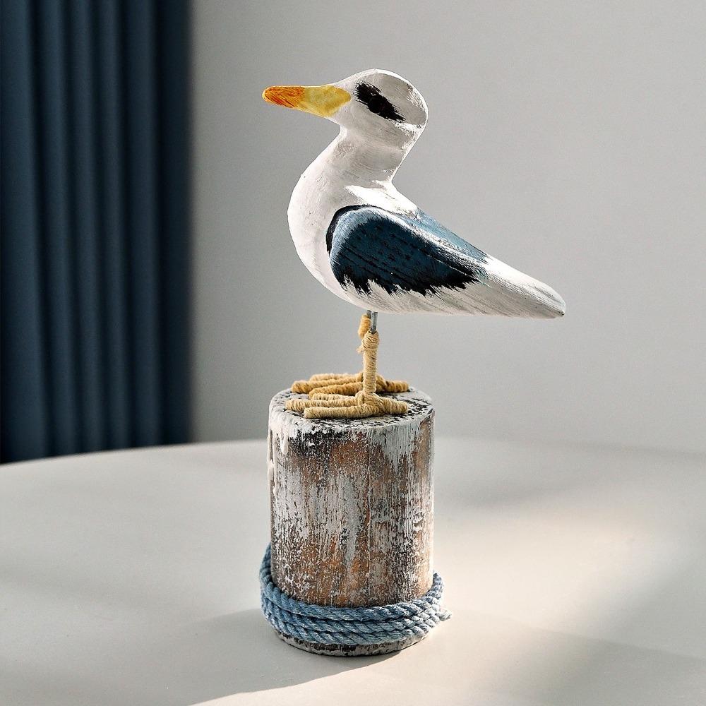 Mediterranean Style Seabird Ornament Vintage Seagull Model Wooden Seagull Craft  Coastal Home