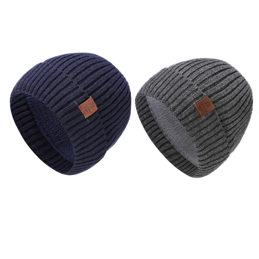 Вязаная шапка мужская большая однотонная защитная шапка для ушей двухслойная толстая теплая шерстяная шапка