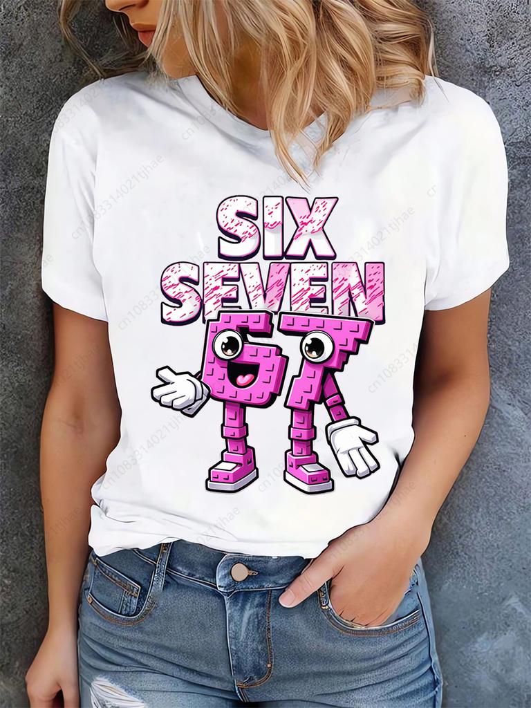 Funny Brainrot Women T Shirts for Laddy Six Seven Brain Rot TShirt Party Tshirt for Girls for Woman Tops Aesthetic Clothes