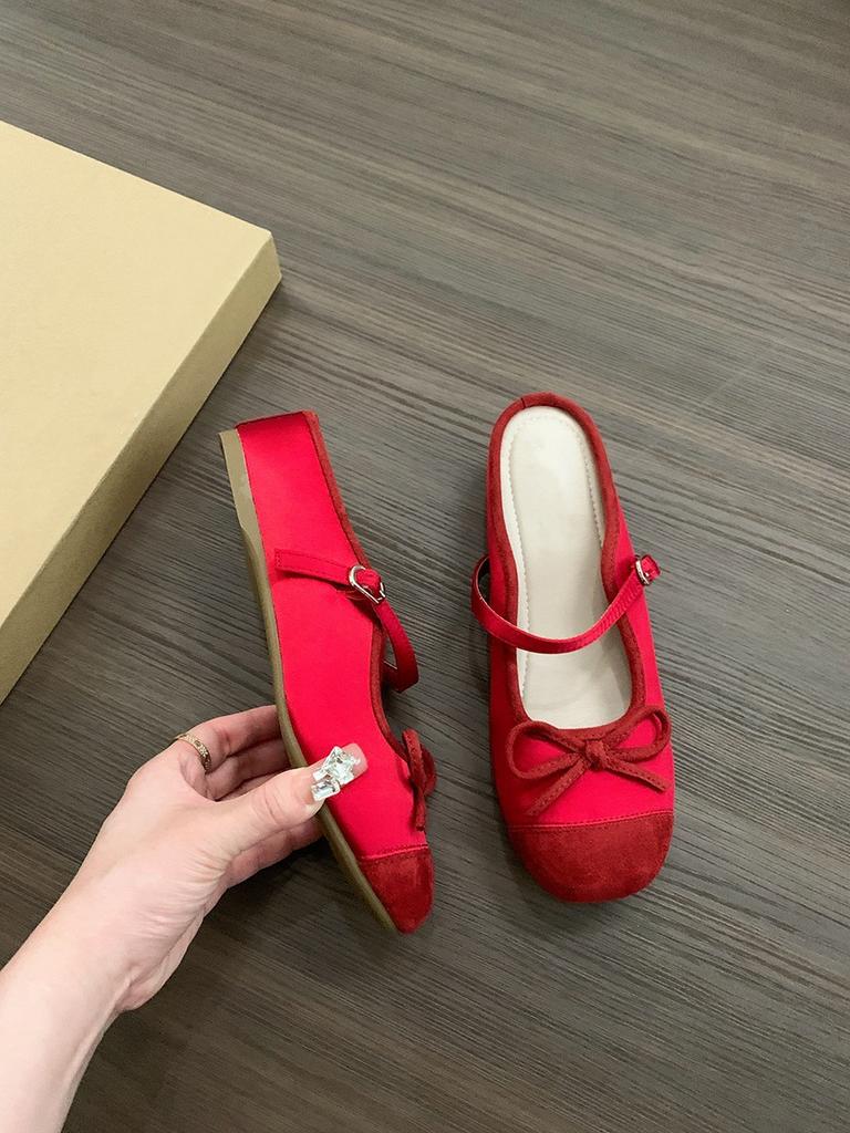 Внутренняя высота увеличивается небольшой ароматный ветровой мешок голова полутапочки женская обувь носить 2024 новые летние балетки Мэри Джейн одиночные туфли