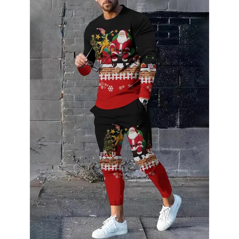 Christmas Print 3D Printed Men's Long-sleeved Suit Fashion Christmaswear With A Crew-neck Sweatshirt And Long Pants Jogging Suit